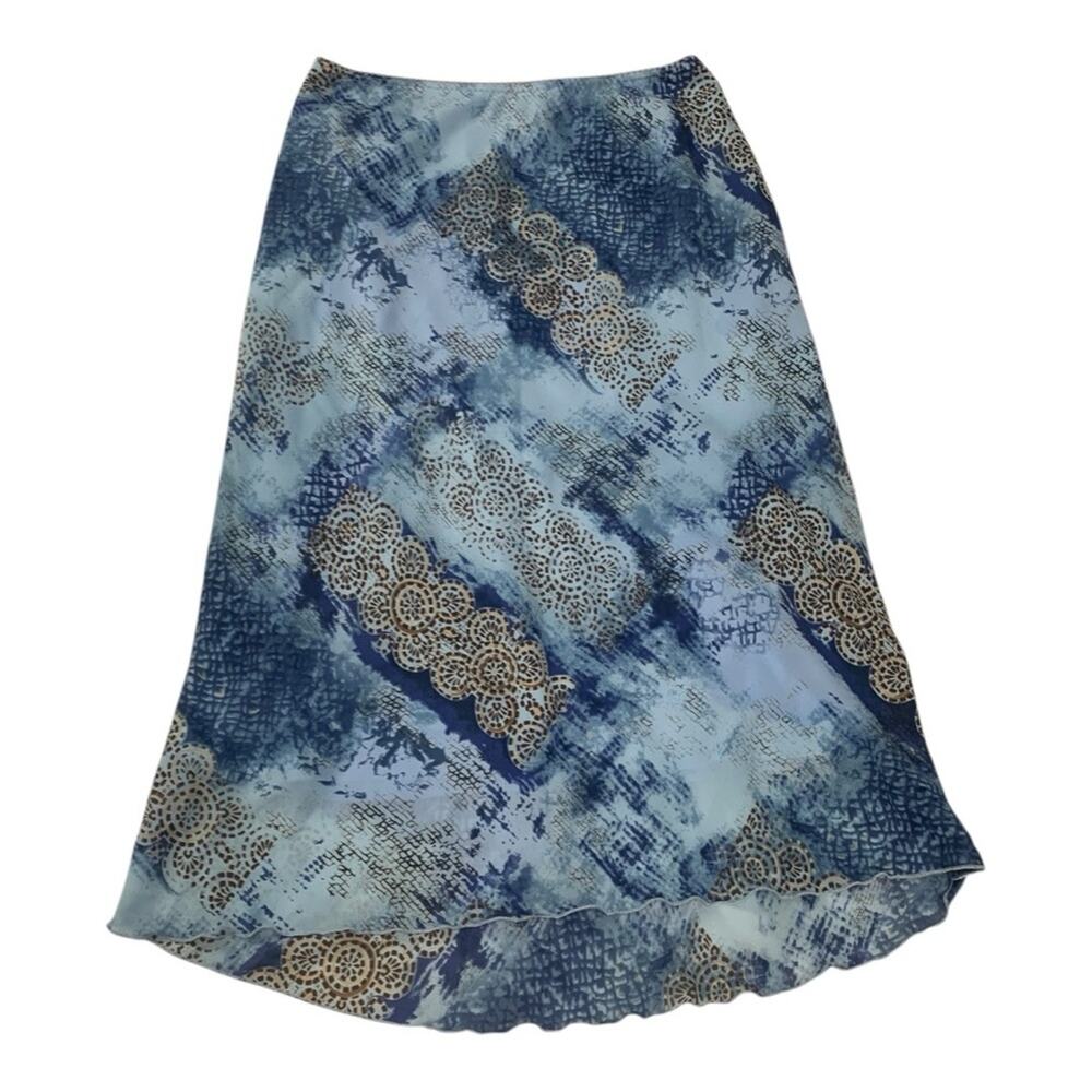 La Belle size 9 small y2k Blue White 90 knee length Patterned Fabric skirt USA